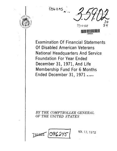 Examination of Financial Statements of Disabled American Veterans, National Headquarters and Service Foundation, for Year Ended December 31, 1971, and Life Membership Fund for 6 Months Ended December 31, 1971