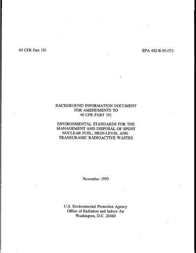 High-Level and Transuranic Radioactive Wastes: Background Information Document for Amendments to 40 Cfr Part 191