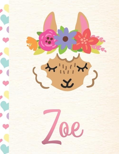 Zoe: Personalized Llama Journal For Girls - 8.5x11 110 Pages Notebook/Diary With Pink Name