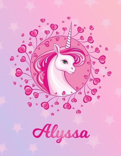 Alyssa: Unicorn Large Blank Primary Sketchbook Paper - Pink Purple Magical Horse Personalized Letter A Initial Custom First Name Cover - Drawing Sketch Book