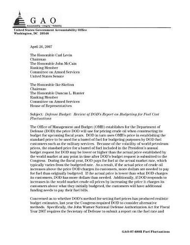 Defense Budget: Review of Dod's Report on Budgeting for Fuel Cost Fluctuations