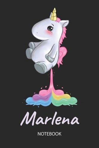 Marlena - Notebook: Blank Ruled Personalized & Customized Name Rainbow Farting Unicorn School Notebook Journal for Girls & Women. Funny Unicorn Desk Accessories for Kin