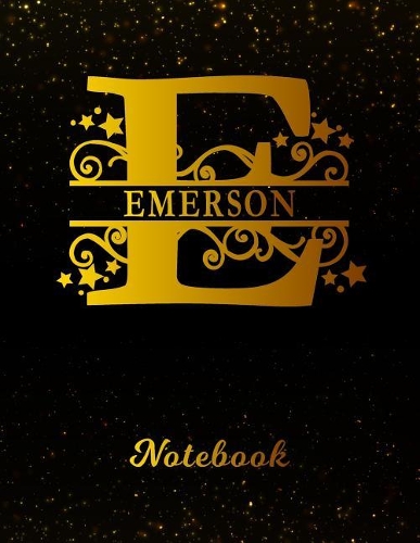 Emerson Notebook: Letter E Personalized First Name Personal Writing Notepad Journal Black Gold Glittery Pattern Effect Cover College Ruled Lined Paper for Journalists