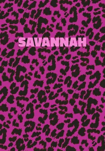Savannah: Personalized Pink Leopard Print Notebook (Animal Skin Pattern). College Ruled (Lined) Journal for Notes, Diary, Journaling. Wild Cat Theme Design wi