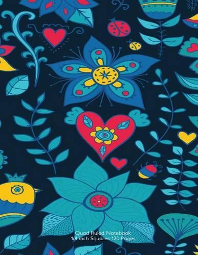 Quad Ruled Notebook 1/4 inch Squares 120 Pages: 8.5"x11" Quad ruled notebook with colorful garden cover, roman grid of 4 squares per inch, perfect bound, ideal for writing, math sums, doodling, co