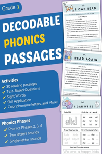 Decodable Phonics Passages Grade 1: Improve Reading and Comprehension Skills for Kids, Decodable Texts and Dyslexia Activities With Phonics and Sounds Phases 2, 3, 4 (Comprehension Pas