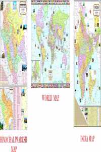 Himachal Pradesh Map, India Map & World Map | Non Laminated | Set Of 3 | Useful For Upsc, Pcs, Ssc, Railway'S, State And Other Competitive Exams.