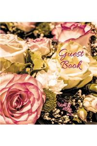 Wedding Guest Book (HARDCOVER) for Wedding Ceremonies, Anniversaries, Special Events & Functions, Commemorations, Parties.: BLANK Pages - no lines. 32 pages/64 sides. Also suitable as General Guest Book. Floral motif in corner of each page.