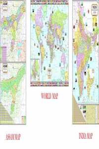 Assam Map, India Map & World Map | Non Laminated | Set Of 3 | Useful For Upsc, Pcs, Ssc, Railway'S, State And Other Competitive Exams.