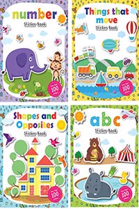 Set of 4 Sticker Books - Number, ABC, Things that Move & Shapes and Opposites