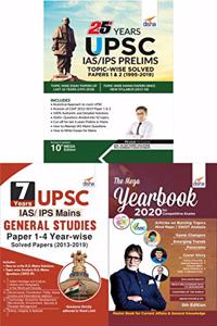 General Studies UPSC IAS/ IPS PRELIMS (25 Years) & MAINS (7 Years) Solved Papers with Mega Yearbook 2020 - set of 3 Books