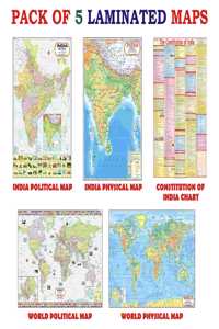 India & World Map ( Both Political & Physical ) With Constitution Of India Chart | Laminated | Set Of 5 | Useful For Upsc, Ssc, Ies And Other Competitive Exams