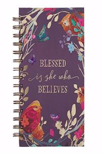 Large Hardcover Journal Blessed Is She Who Believes Floral Bird Eggplant Inspirational Wire Bound Notebook W/192 Lined Pages