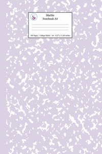 Marble Notebook A4: Lilac Purple College Ruled Journal