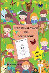 Cute animal trace and color book for kids