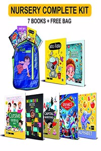 Set of 7 Books | Nursery Writing & Text Books | 2 to 5 Years Old Children | Learn and Practice ABCD Capital Alphabet, 1 to 100 Numbers, Writing Activities, Coloring | Free School Bag