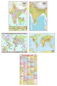 India & World Map ( Both Political & Physical ) & Constitution Chart | Non Laminated Paper Folded Maps | Set Of 5 | Useful For Upsc, Ssc, Ies And Other Competitive Exams