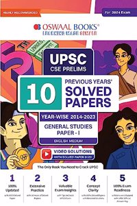 Oswaal UPSC CSE Prelims 10 Previous Years Solved Papers Year-Wise (2014-2023) General Studies Paper-I (For 2024 Exam)