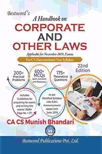 Bestword A Handbook on Corporate and other Laws for CA Inter New Syllabus By Munish Bhandari Applicable for November 2019 Exam