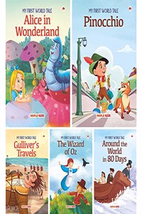 World Classics (Abridged) - Gulliver's Travels, Around the World in 80 Days, The Wizard of Oz, Alice in Wonderland, Pinocchio - (Illustrated) (Set of 5 Books)