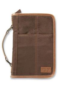 Aviator Bible Cover for Men, Zippered, with Handle, Suede, Brown, Extra Large