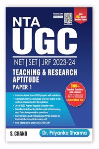 NTA UGC NET /SET/JRF Paper 1, Teaching and Research Aptitude â€“ 2023-2024 Includes latest June 2023 papers and 3500+ Practice Questions with Detailed Solutions | Solved Mock Test | PYQs - By S. Chand's Exam Book Latest Edition