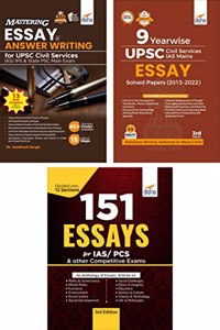 Combo - Mastering Essay Writing for UPSC & State PSC Civil Services Main Exam with Past 9 Year-Wise Solved Papers & 151 Practice Essays (set of 3 Books)