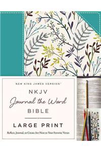 NKJV, Journal the Word Bible, Large Print, Blue Floral Cloth, Red Letter Edition