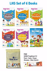 Kinder Series LKG text books for kids with Rhymes Book / Lower Kindergarten Books  (Alphabets, Writing, Maths, GK or EVS, Rhymes and Colouring) 4-6 Years + Books Pouch