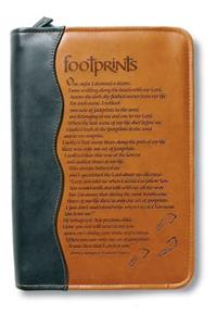 Footprints Poem Bible Cover, Zippered, Italian Duo-Tone Imitation Leather, Brown, Medium