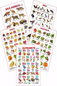 Spectrum Educational Large Wall Charts (Set of 5) : ( Wild Animals , Birds , Fruits , Vegetables & Flowers )