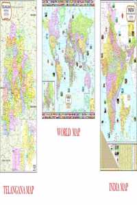 Telangana Map, India Map & World Map | Non Laminated | Set Of 3 | Useful For Upsc, Pcs, Ssc, Railway'S, State And Other Competitive Exams.