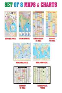 India & World Map ( Both Political & Physical ) With Constitution Of India , Indian History , Indian Economy & Geographical Terms Chart | Set Of 8 | Useful For Upsc And Other Competitive Exam Preparation | By Hivex Publication