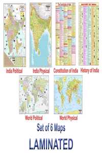 India & World Map ( Both Political & Physical ) With Constitution Of India And History Of India Chart | Laminated Set Of 6 Maps & Charts | Useful For Upsc, Ssc, Ies And Other Competitive Exams