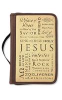 Names of Jesus Bible Cover, Zippered, with Handle, Canvas, Brown, Large