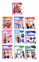 Early Learning Library Books for Kids - Pack of 10 - Alphabets , Fruits, Vegetables, Vehicles, Wild Animals, Birds, Good Manner, Body Parts, Shapes & Colours, Numbers.