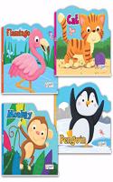 Set of 4 Lovely Animal Shaped Board Books (Cat, Monkey, Flamingo & Pengiun)