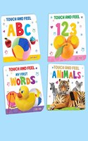 Jolly Kids Touch and Feel Padded Picture Books for Kids (Set of 4)| ABC| Numbers| My First Words| Animals| Board Book for Little Ones Ages 1-4 Years