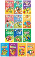 Colouring Books for Kids (Set of 13 Books) - Alphabet, Numbers, Birds, Flowers, Transport, Games, Cartoons, Objects, Rangoli, Dresses, Things Around, Snacks, Shapes - 3 to 6 years old