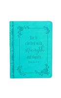 Christian Art Gifts Classic Handy-Sized Journal Strength and Dignity Proverbs 31 Woman Bible Verse Inspirational Scripture Notebook W/Ribbon, Faux Leather Flexcover 240 Ruled Pages, 5.7 X 7, Teal