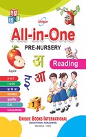 UNIQUE ALL IN ONE PRE-NURS. READING - Book to Learn & Practice English, Hindi, Counting for 2-5 year old children - ABC Ka Kha Ga 123