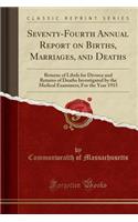 Seventy-Fourth Annual Report on Births, Marriages, and Deaths: Returns of Libels for Divorce and Returns of Deaths Investigated by the Medical Examiners; For the Year 1915 (Classic Reprint)